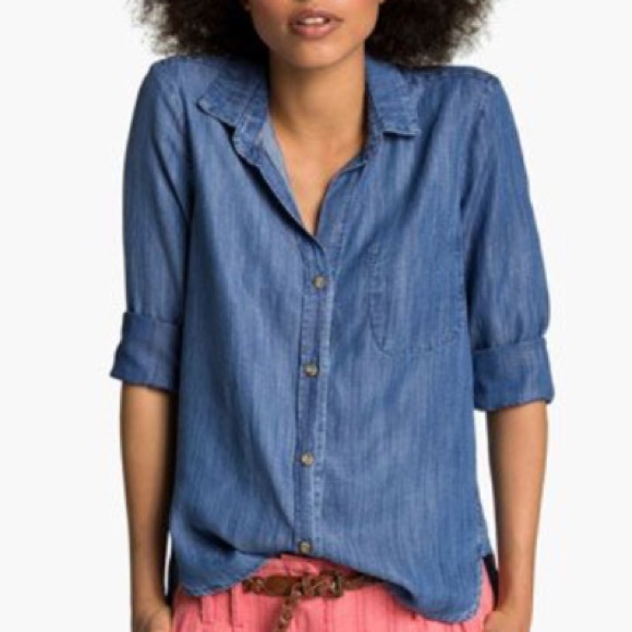 Anthropologie Tops - Anthro Cloth & Stone Denim Chambray Button Hi-Low